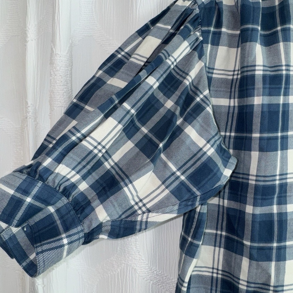 POLO RALPH LAUREN Dian Blue/White Plaid Women's Medium 3/4 Puff Sleeves Shirt - Picture 6 of 16